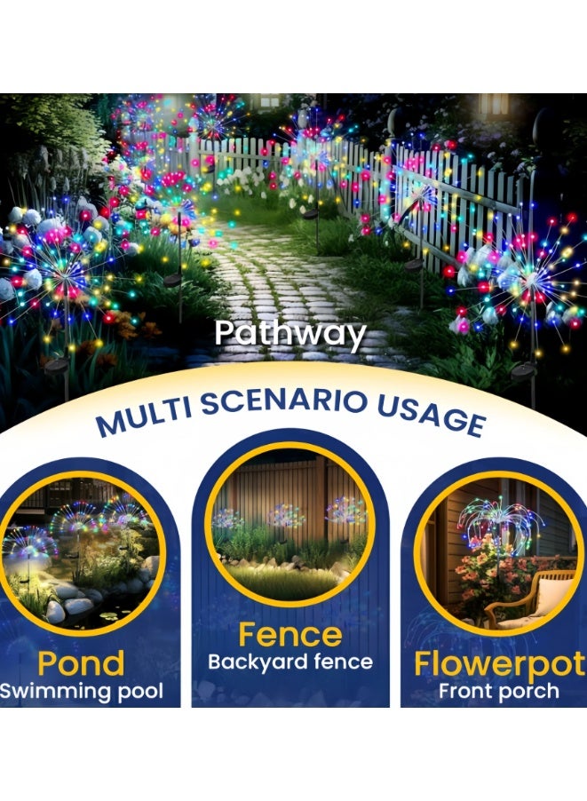 2 Pack Solar Garden Lights Outdoor Waterproof Decorative, 120LED Firework Lights, Multicolor Solar Fairy Light for Yard, Patio, Pathway, Flowerbed Party Wedding Decor (Solar, Colored Light) - Image 5